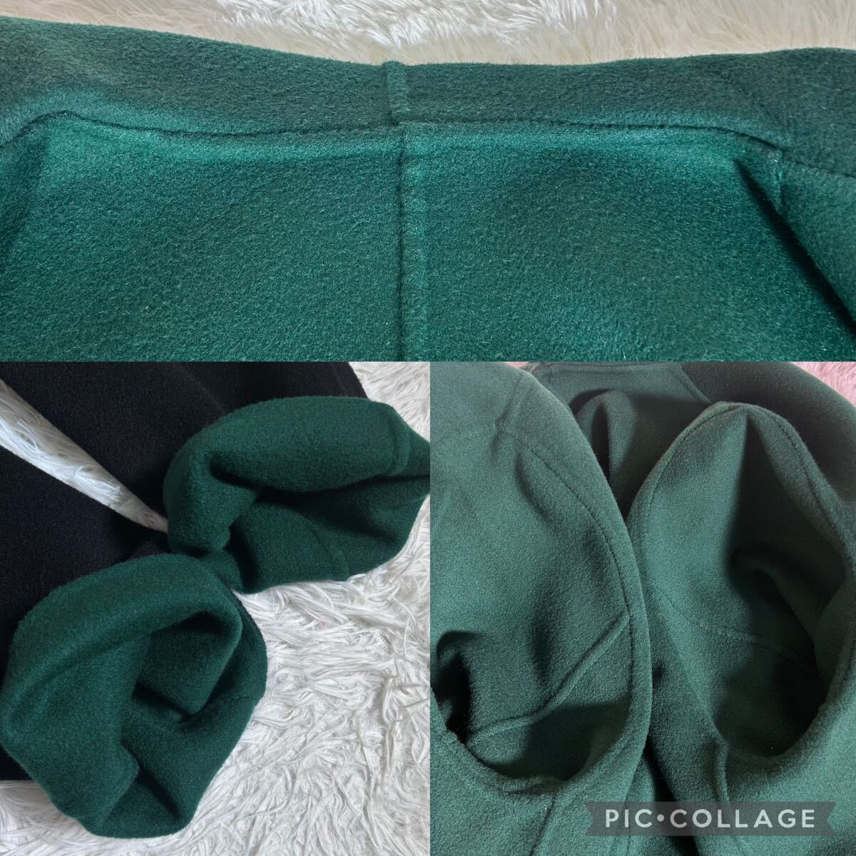 未使用級【カシミヤ100%】Papas パパス フーデッドコート ロング丈 厚手 ダブルフェイス Mサイズ ブラック／グリーン メンズ ロングコート_画像9