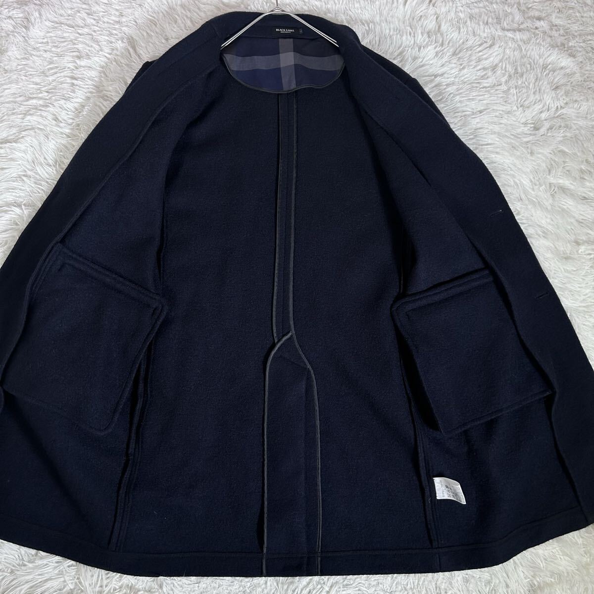 【美品】BLACK LABEL CRESTBRIDGE ブラックレーベルクレストブリッジ チェスターコート 羊毛 モッサウール地 厚手 Lサイズ ネイビー 膝丈_画像4