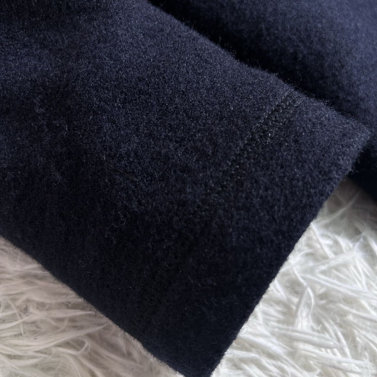 【美品】BLACK LABEL CRESTBRIDGE ブラックレーベルクレストブリッジ チェスターコート 羊毛 モッサウール地 厚手 Lサイズ ネイビー 膝丈_画像7