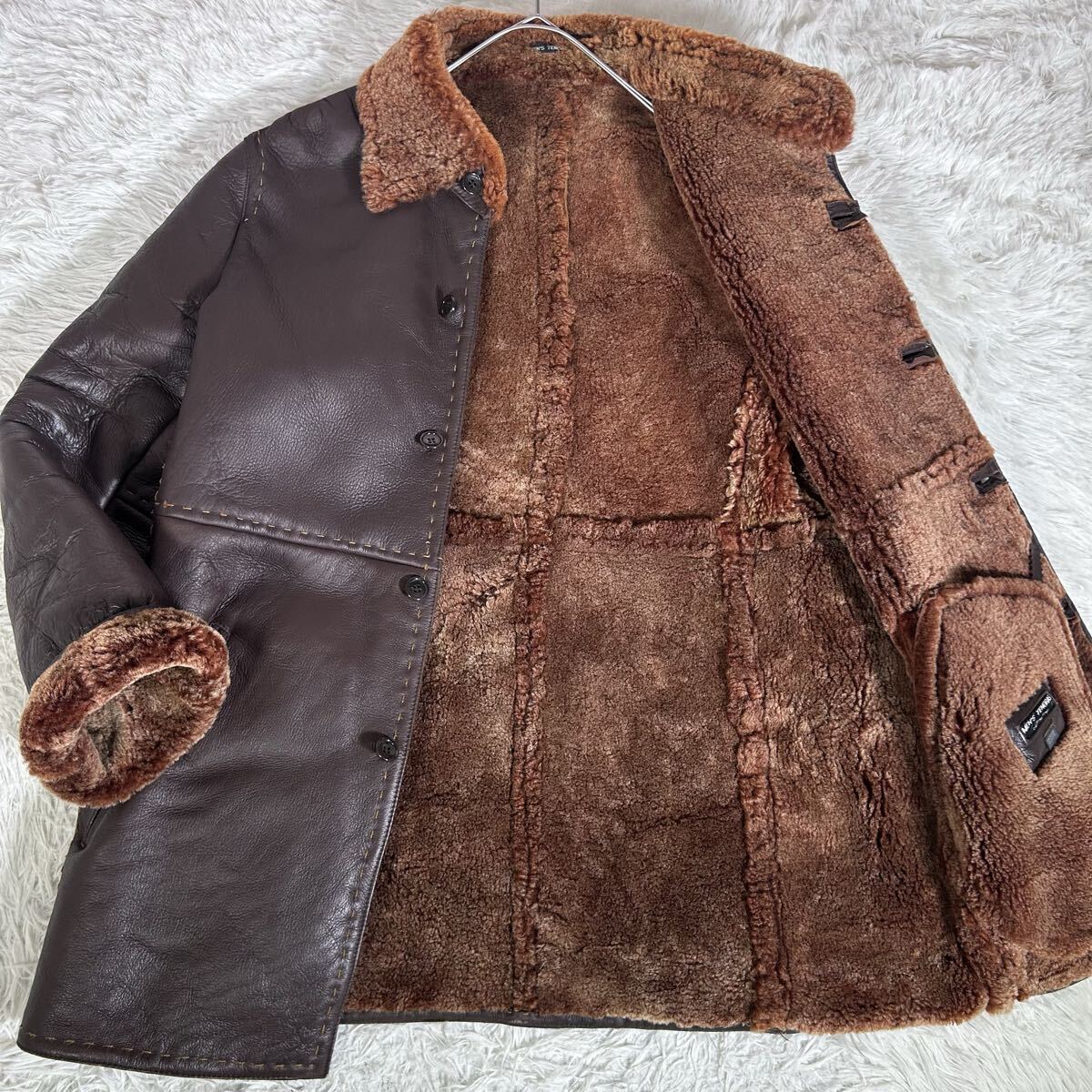 【極上防寒】MEN'S TENORAS メンズティノラス 羊革 リアルムートンコート 裏ボア ジャケット ブラウン 肉厚 極暖アウター 毛皮 ファー_画像1