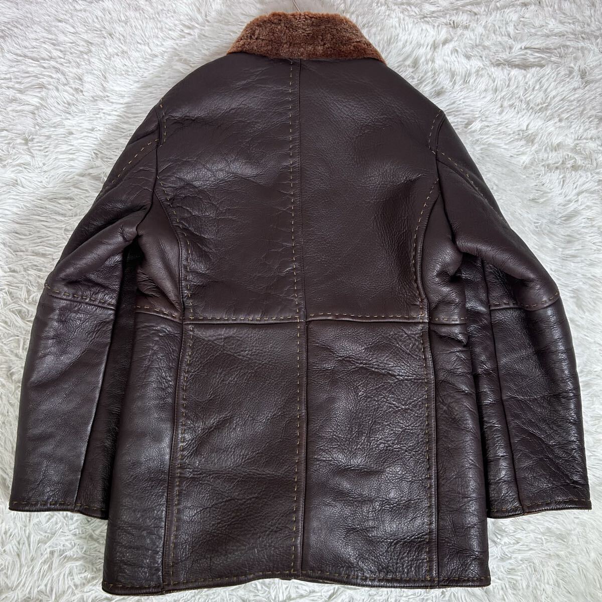【極上防寒】MEN'S TENORAS メンズティノラス 羊革 リアルムートンコート 裏ボア ジャケット ブラウン 肉厚 極暖アウター 毛皮 ファー_画像3