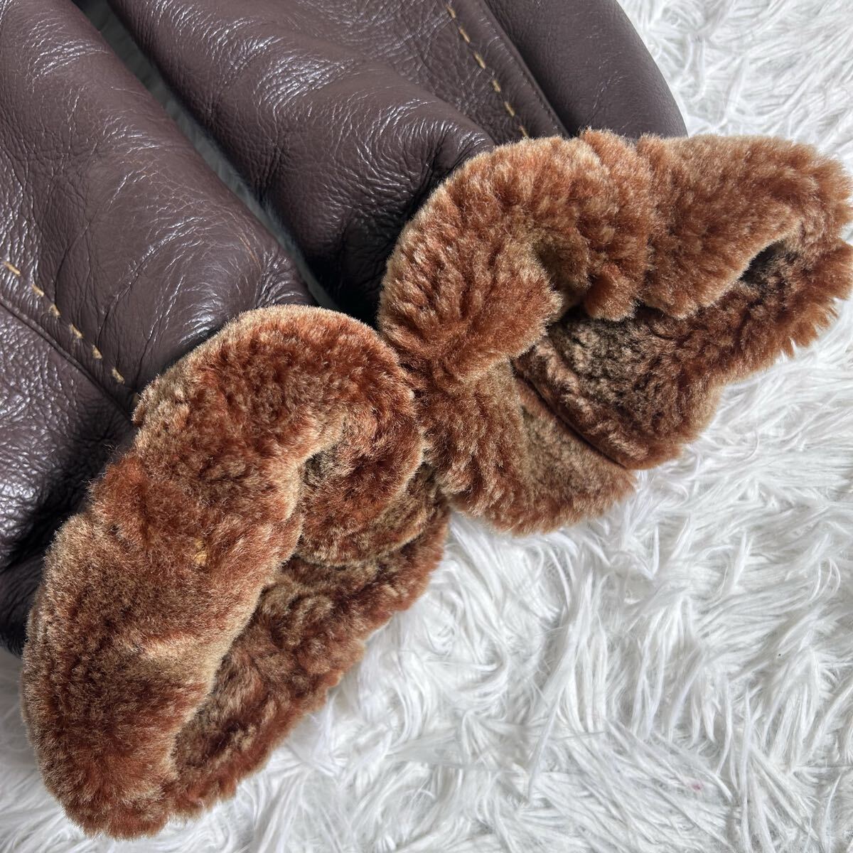 【極上防寒】MEN'S TENORAS メンズティノラス 羊革 リアルムートンコート 裏ボア ジャケット ブラウン 肉厚 極暖アウター 毛皮 ファー_画像9