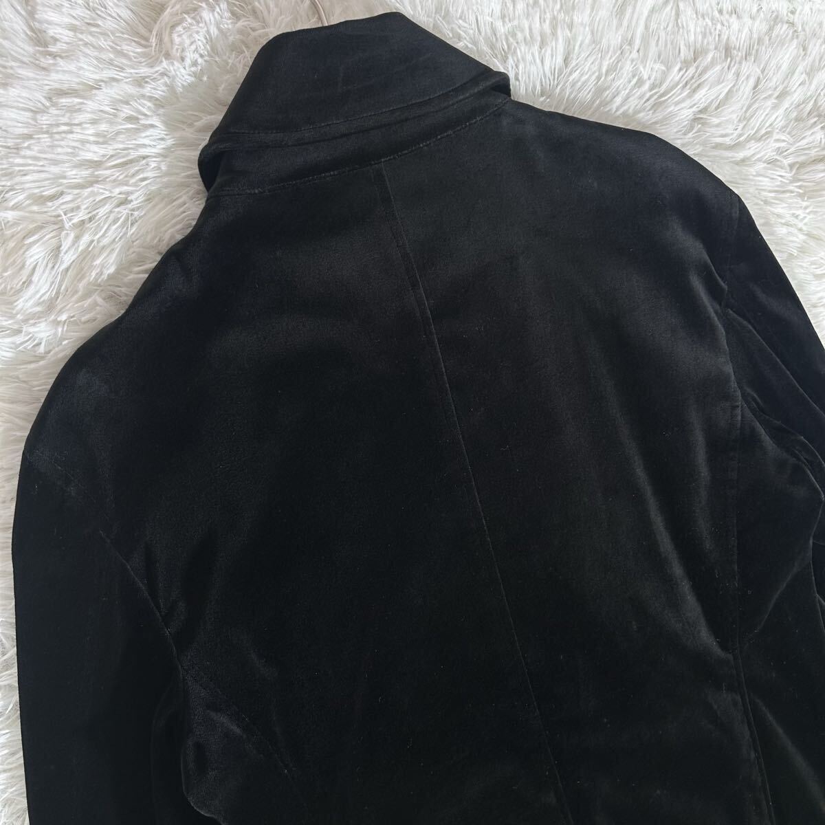 【美品】BURBERRY BLACK LABEL バーバリーブラックレーベル ベロア ピーコート ナポレオン 黒 Lサイズ 銀ボタン 裏地ノバチェック 刺繍ロゴ_画像6