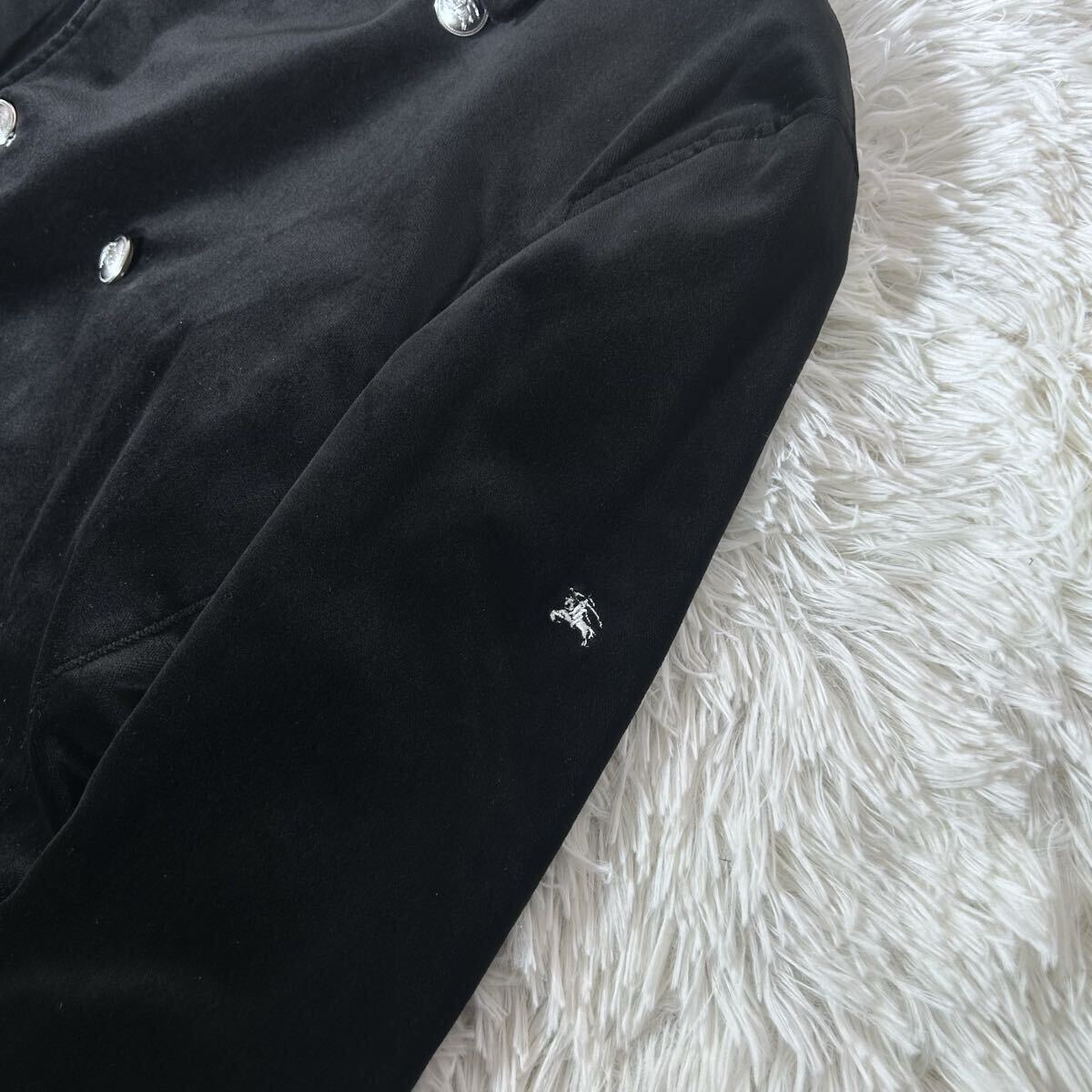 【美品】BURBERRY BLACK LABEL バーバリーブラックレーベル ベロア ピーコート ナポレオン 黒 Lサイズ 銀ボタン 裏地ノバチェック 刺繍ロゴ_画像7