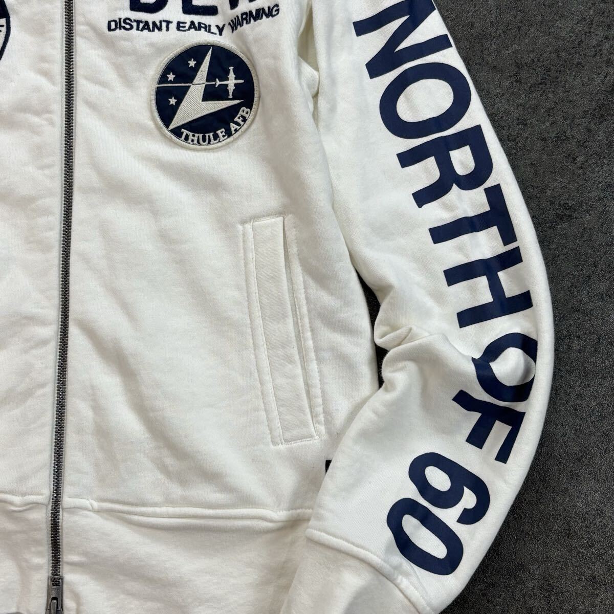 AVIREX DEW STAND ZIP アヴィレックス トレーナー ジャージ スウェット フルジップ ダブルジップ ロゴプリント ホワイト メンズ 6163492_画像3