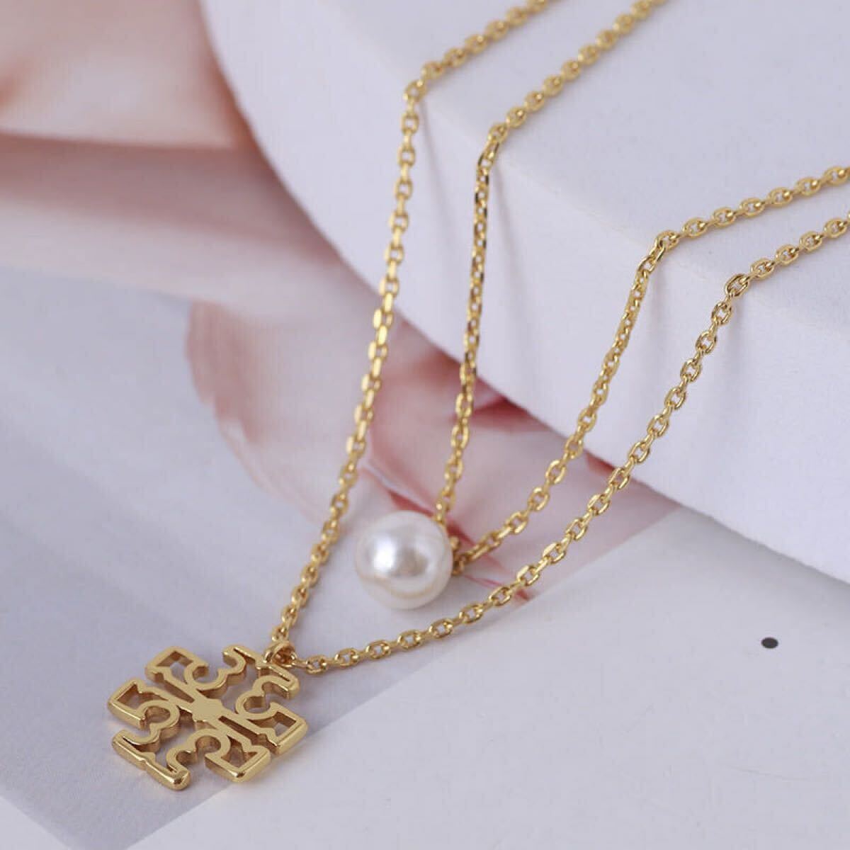 正規新品 TB023-05 Tory Burch トリーバーチ ブリテン レイヤード パール 2連 ネックレス_画像2