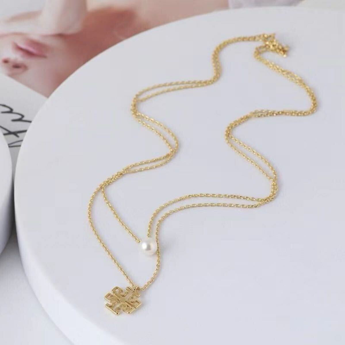 正規新品 TB023-05 Tory Burch トリーバーチ ブリテン レイヤード パール 2連 ネックレス_画像3