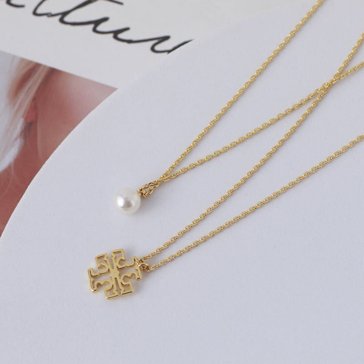 正規新品 TB023-05 Tory Burch トリーバーチ ブリテン レイヤード パール 2連 ネックレス_画像4