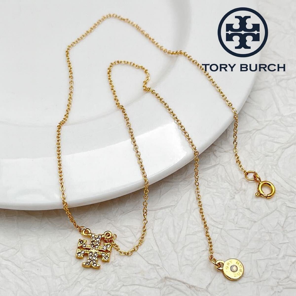 正規新品　TB023-13 Tory Burch トリーバーチ ミラー パヴェ ロゴ ネックレス　ゴールド　大特価　_画像1