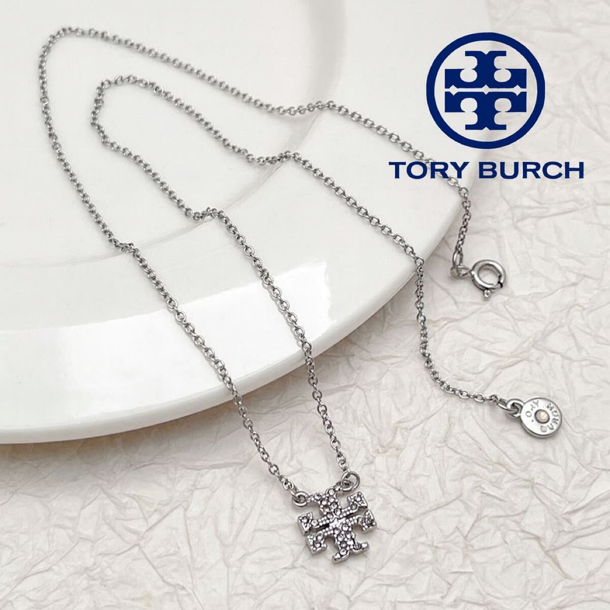 正規新品　TB023-14 Tory Burch トリーバーチ ミラー パヴェ ロゴ ネックレス　シルバー　大特価　_画像1