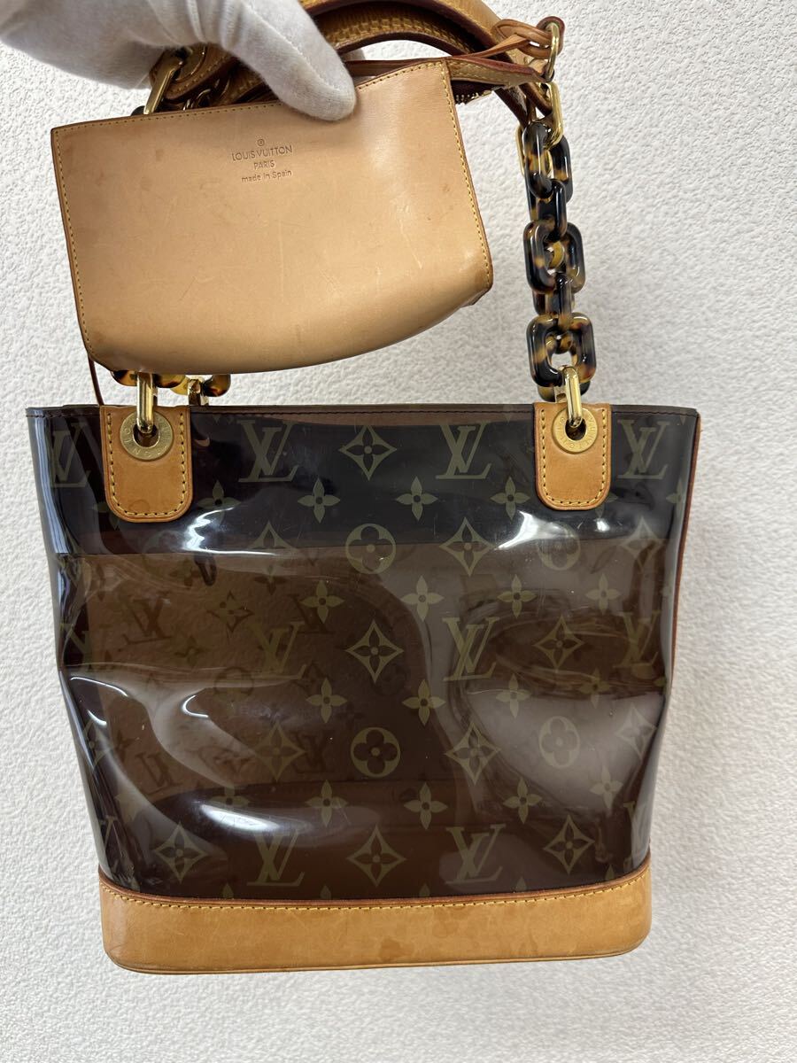 LOUIS VUITTON ルイ ヴィトン モノグラムビニール カバ アンブルPM トートバッグ ショルダーバッグ ポーチ付き クリアブラウン 茶 M92502 _画像1