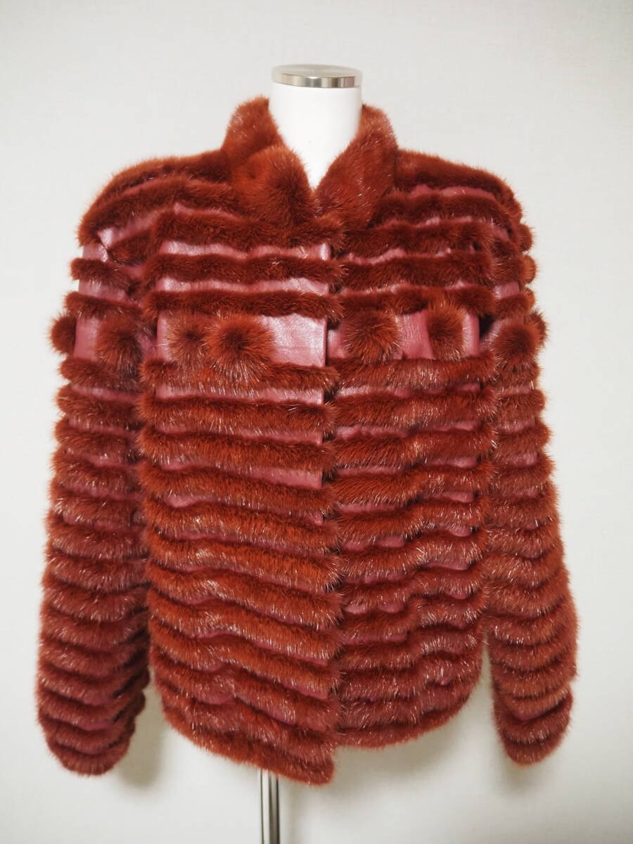 ■染めミンク×レザー■ショートコート■着丈55㎝■レアカラー■レアデザイン■_画像1