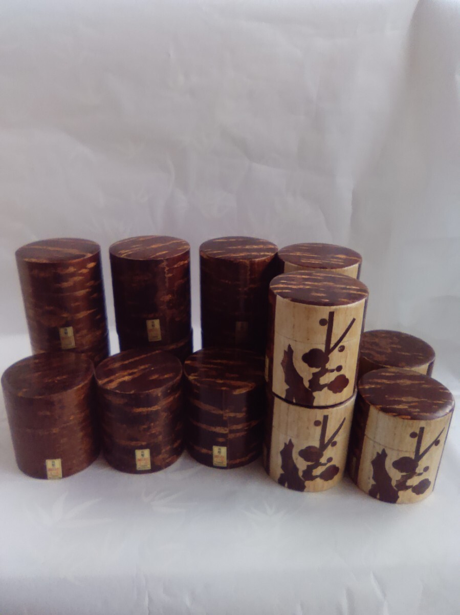 桜皮細工 樺細工 茶筒 茶器ブリキ2種類15点まとめて_画像1