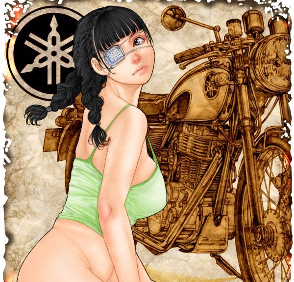  мотоцикл манга полосный . память . лошадь . прекрасный женщина [ глаз obi прекрасный женщина вы наряду с ]SR400 A4 фото коврик бумага ( античный цвет отделка ). производства гравюра на дереве 2/50