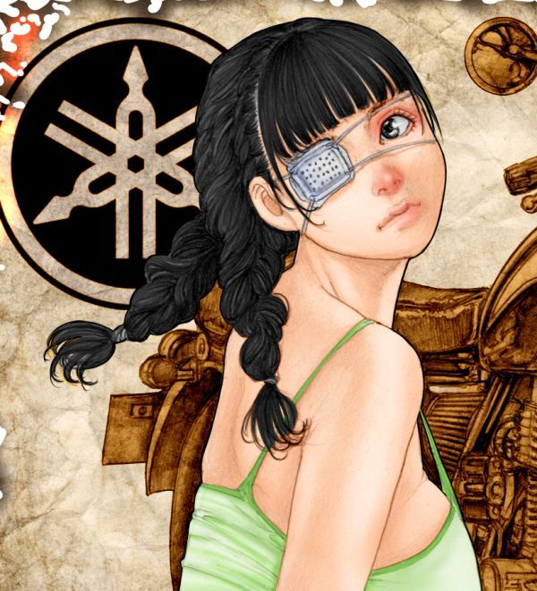  мотоцикл манга полосный . память . лошадь . прекрасный женщина [ глаз obi прекрасный женщина вы наряду с ]SR400 A4 фото коврик бумага ( античный цвет отделка ). производства гравюра на дереве 2/50