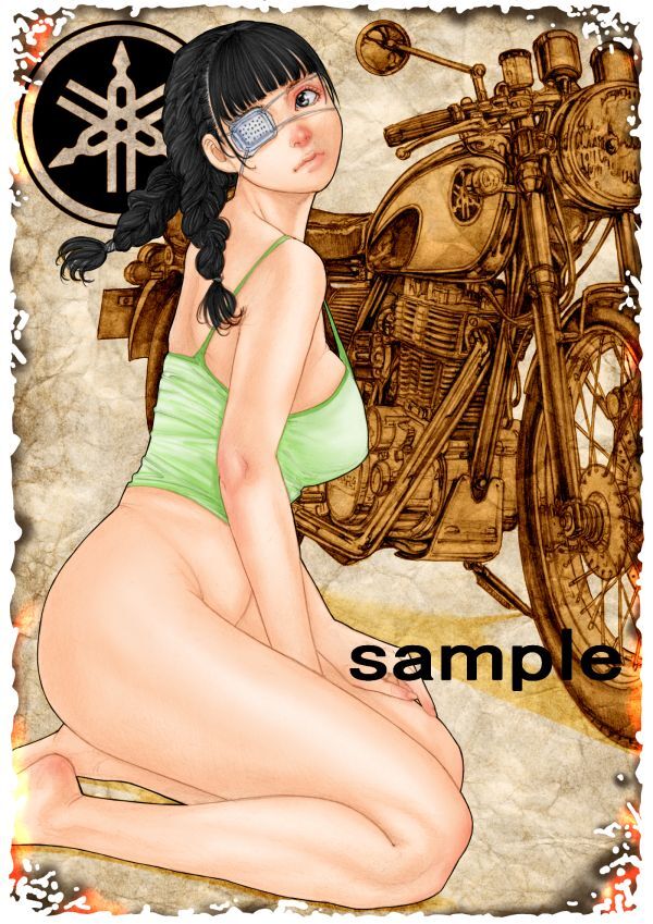  мотоцикл манга полосный . память . лошадь . прекрасный женщина [ глаз obi прекрасный женщина вы наряду с ]SR400 A4 фото коврик бумага ( античный цвет отделка ). производства гравюра на дереве 2/50