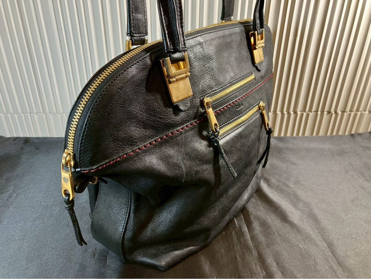 世小1610 Chlo クロエ アンジー 黒 レザー バッグ ハンドバッグ_画像2