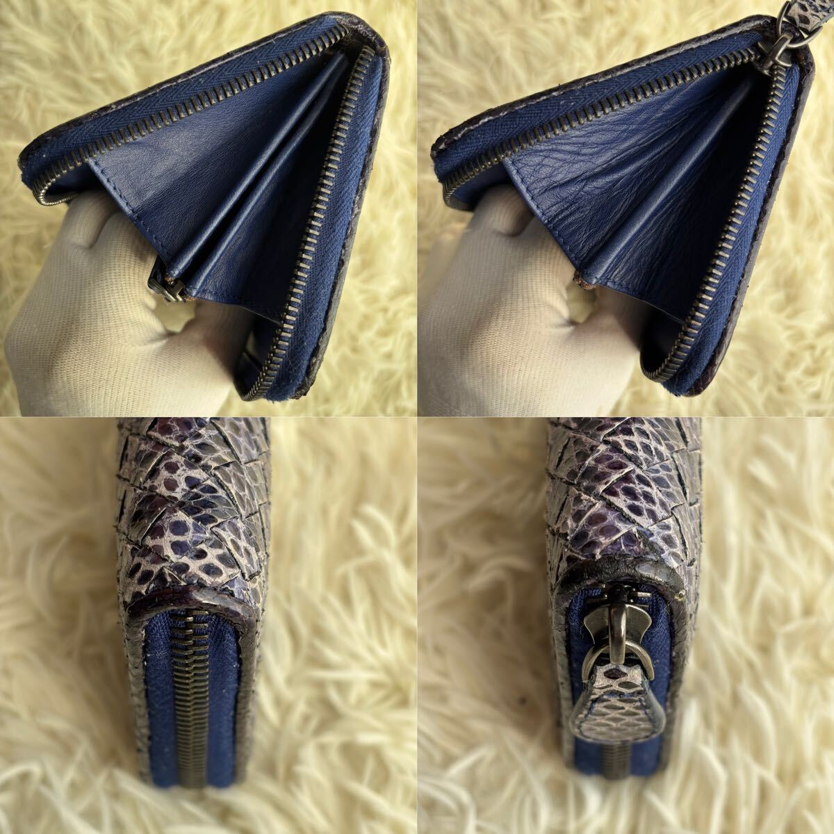 [ очень редкий прекрасный товар ]BOTTEGA VENETA Bottega Veneta длинный кошелек Zippy бумажник сетка a year z питон . кожа оттенок голубого синий серия 