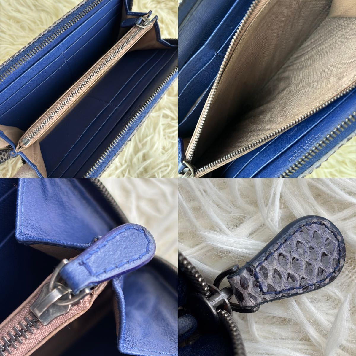 [ очень редкий прекрасный товар ]BOTTEGA VENETA Bottega Veneta длинный кошелек Zippy бумажник сетка a year z питон . кожа оттенок голубого синий серия 