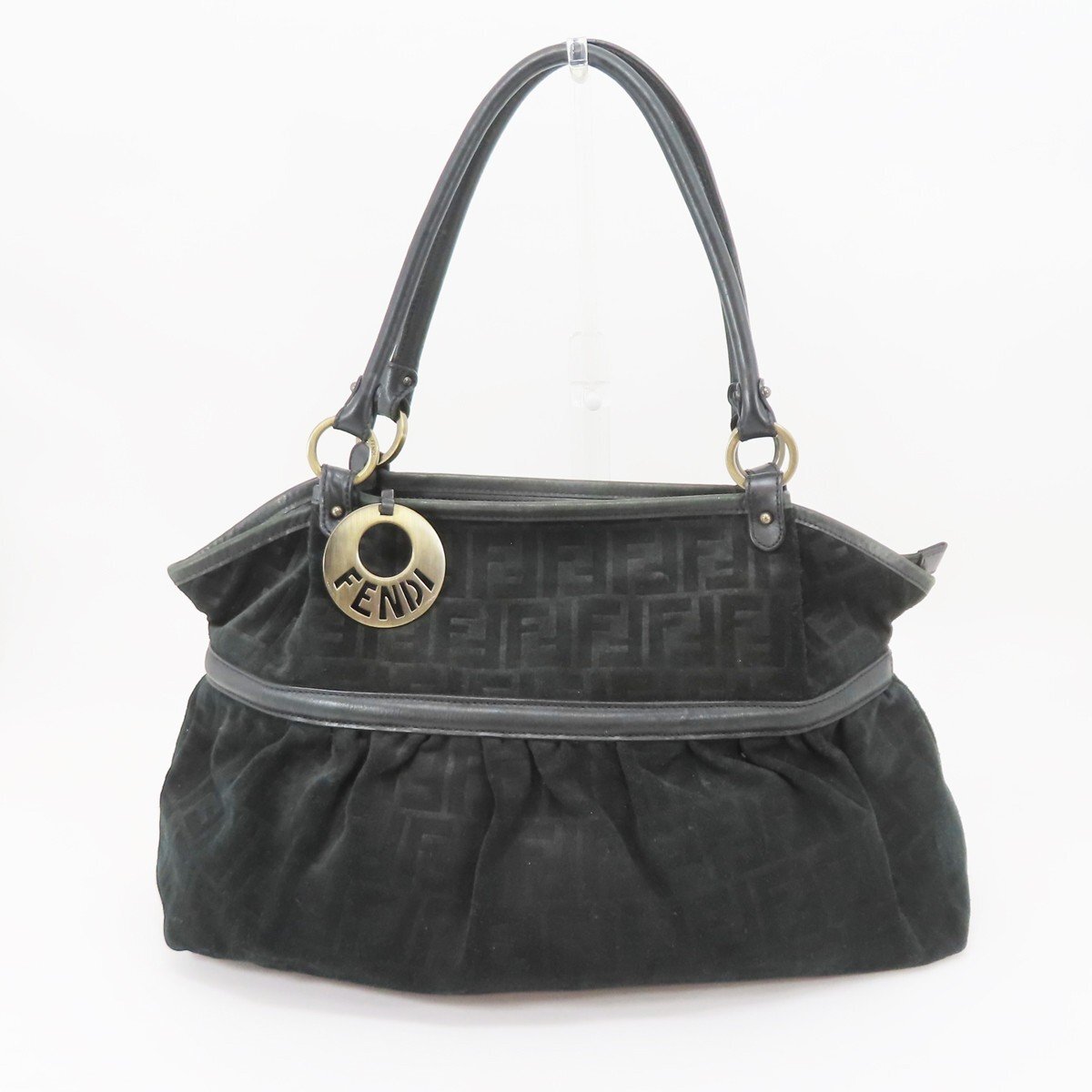 ◇【FENDI フェンディ】スエード×レザー ズッカ シェフバッグ 8BH186 トートバッグ ブラック_画像1