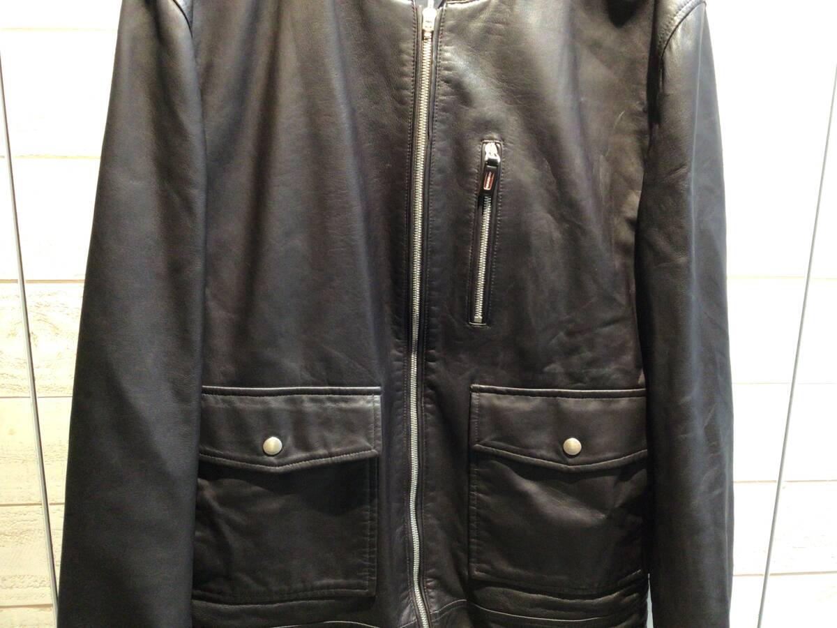 8626■BALLY バリー ジャケット ライダース ブルゾン リバーシブル ブラック ネイビー メンズ 52 保管品 色褪せ ※写真をご確認ください_画像3