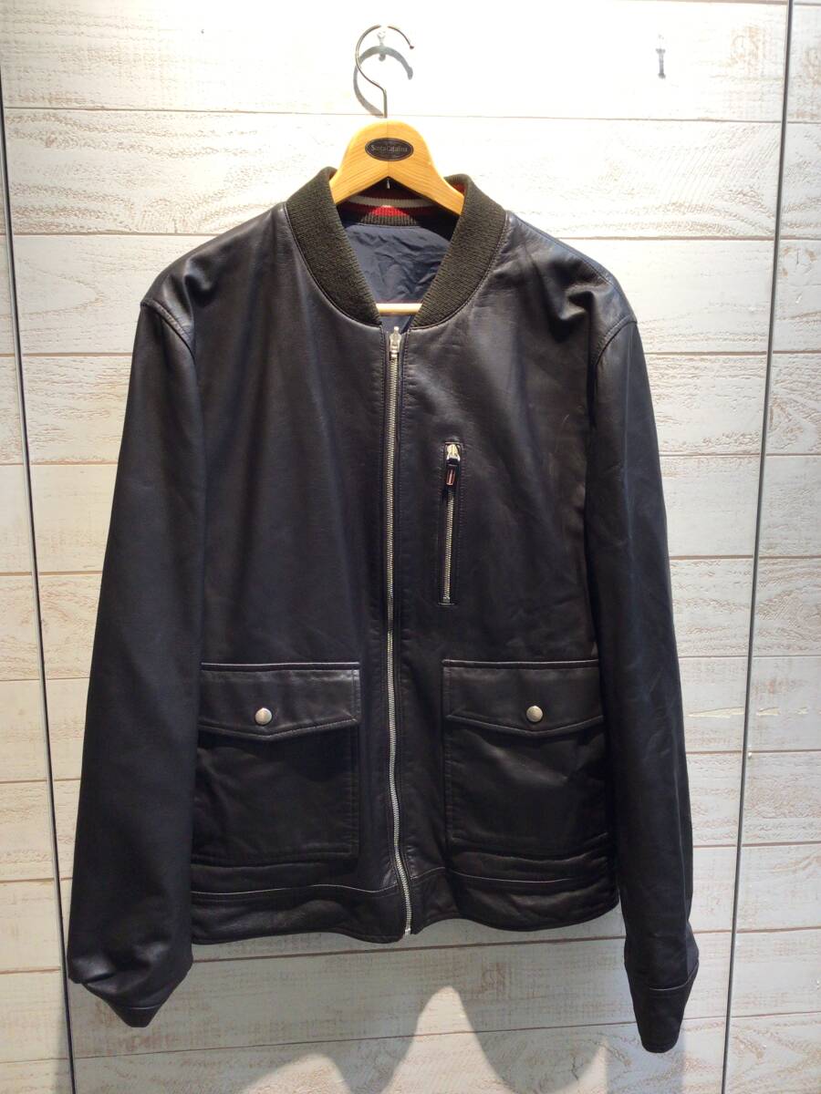 8626■BALLY バリー ジャケット ライダース ブルゾン リバーシブル ブラック ネイビー メンズ 52 保管品 色褪せ ※写真をご確認ください_画像1