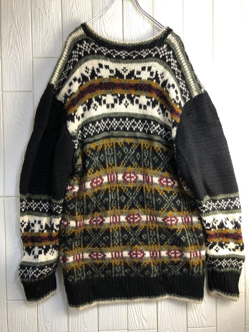 幾何学模様 Vネックニットセーター　オーバーサイズ_画像5