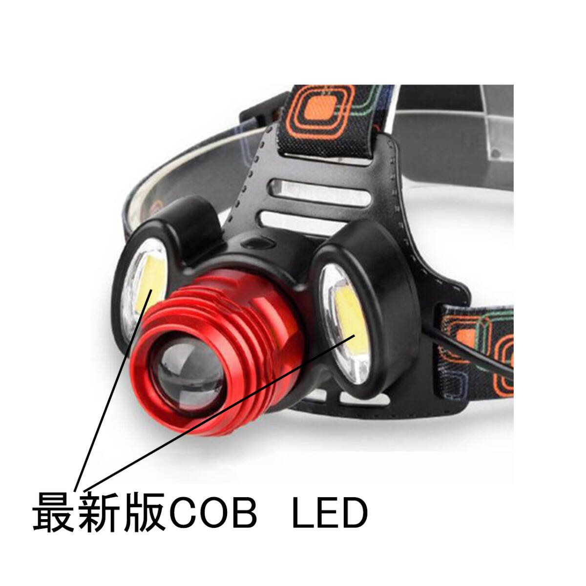 ヘッドライト 充電式 LED 作業 電池 バッテリー アウトドア usb充電 ヘッドランプ 頭 爆光 地震 強力 ライト ワーク 三灯COB 単品 01_画像2
