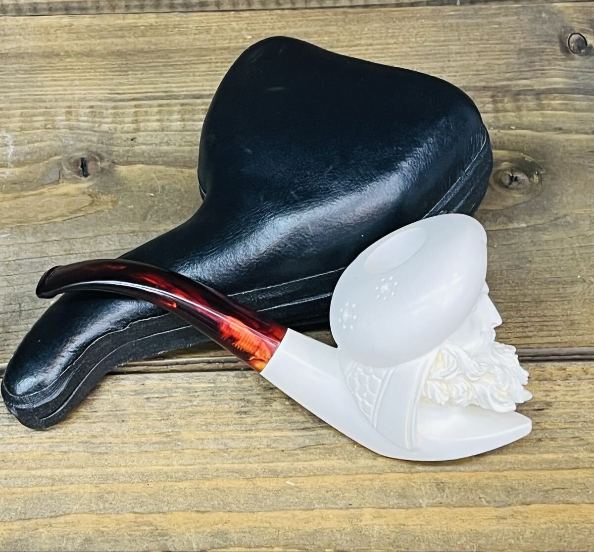 ◎1円◎ メシャムパイプ 海泡石 彫刻 人面 トルコパイプ ケース付き キセル 煙管 喫煙グッズ アンティーク ビンテージ ★同梱不可co_画像7