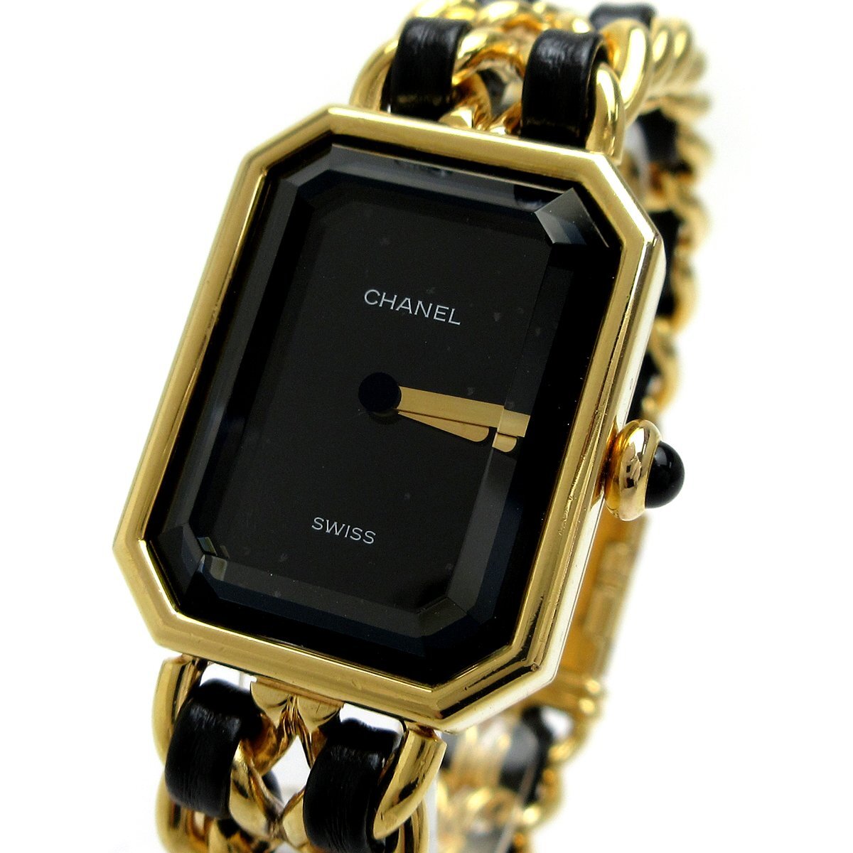 シャネル CHANEL プルミエール レディース 黒文字盤 Mサイズ 時計 PREMIERE クォーツ 婦人 M 稼動品_画像1