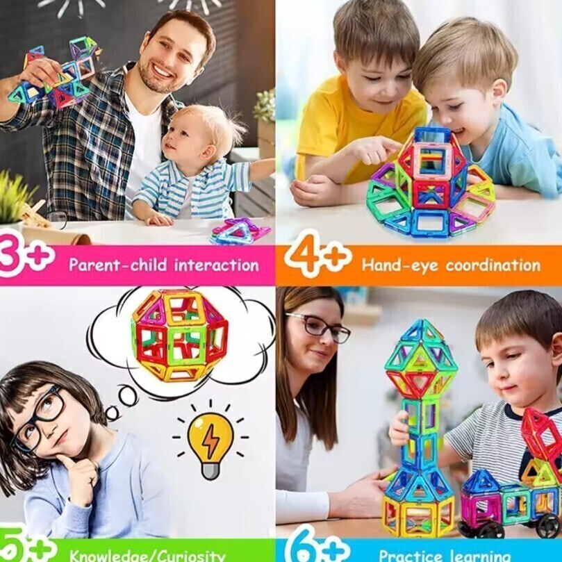 【タイヤセット】100P 人気 マグネットブロック 知育玩具 親子時間 子供 プレゼント 夢中 モンテッソーリ 楽しい_画像8