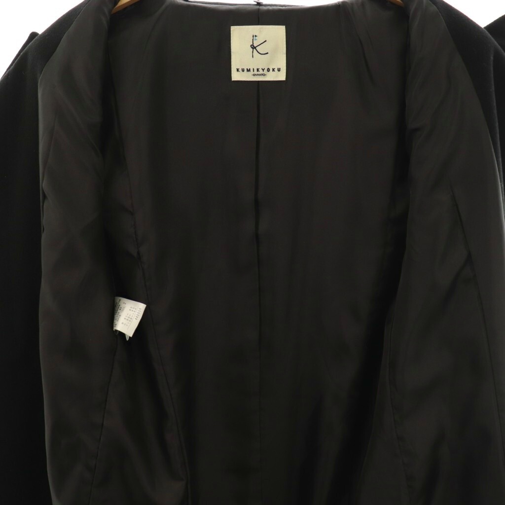 クミキョク 組曲 KUMIKYOKU アンゴラ カシミヤ混 ステンカラーコート ロングコート アウター 2 ブラック /DF ■OS レディース_画像3