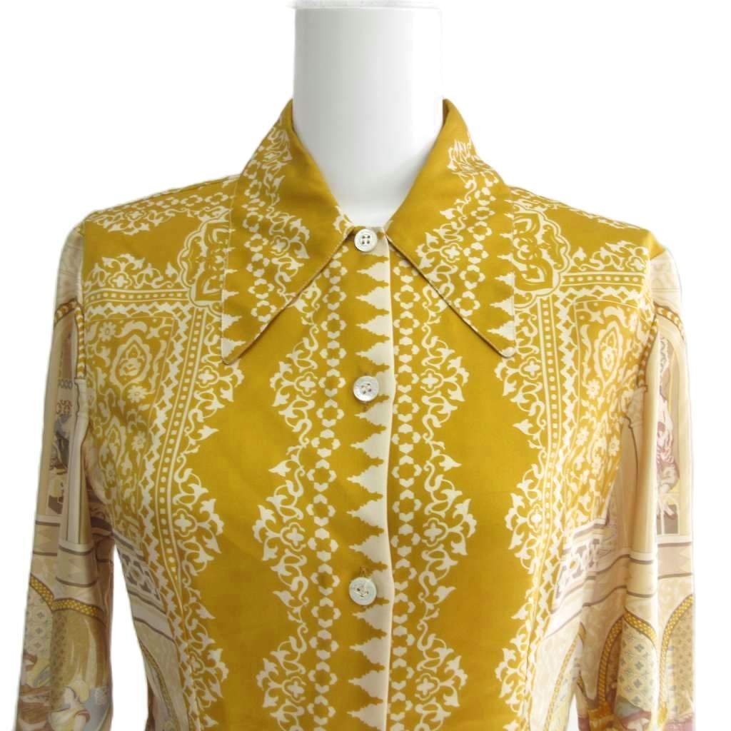 エトロ ETRO Corte Araba シルク スカーフ柄 シャツ ブラウス 長袖 40 黄 イエロー IBO84 レディース_画像4