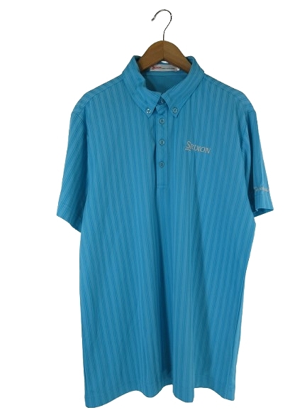  Srixon SRIXON рубашка-поло короткий рукав Logo полоса Golf одежда размер L бледно-голубой QQQ мужской 