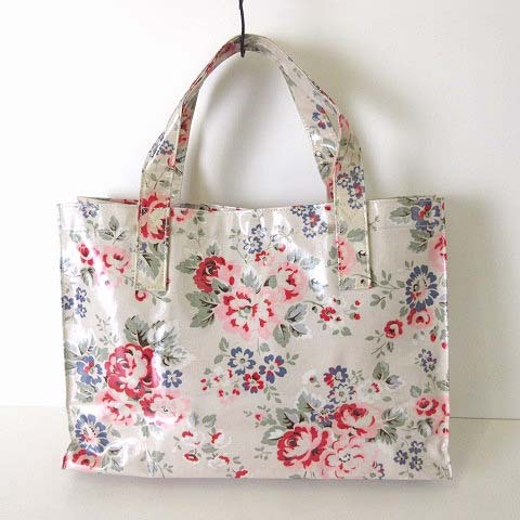 キャスキッドソン Cath Kidston バッグ トートバッグ ナイロン 花柄 PVC コーティング ライトグレー 赤 ピンク 緑 美品 国内正規品_画像2