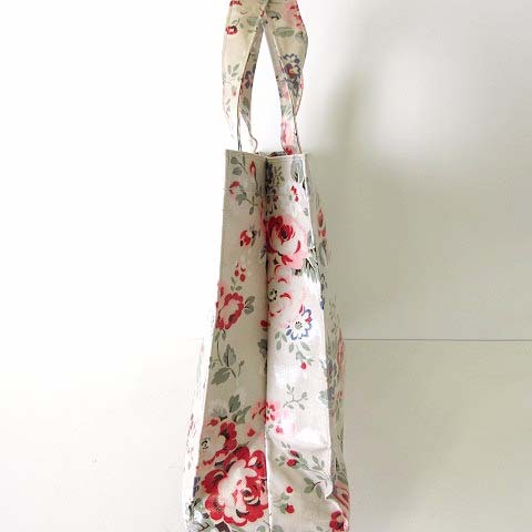 キャスキッドソン Cath Kidston バッグ トートバッグ ナイロン 花柄 PVC コーティング ライトグレー 赤 ピンク 緑 美品 国内正規品_画像4