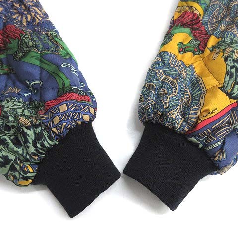 エルメス HERMES 総柄 シルク リバーシブル ボンバージャケット ブルゾン 中綿 ネイビー 52 メンズ_画像8