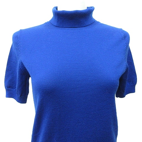 インディヴィ INDIVI ニット カットソー タートルネック 半袖 ウール 38 M 青 ブルー /YI レディース_画像2