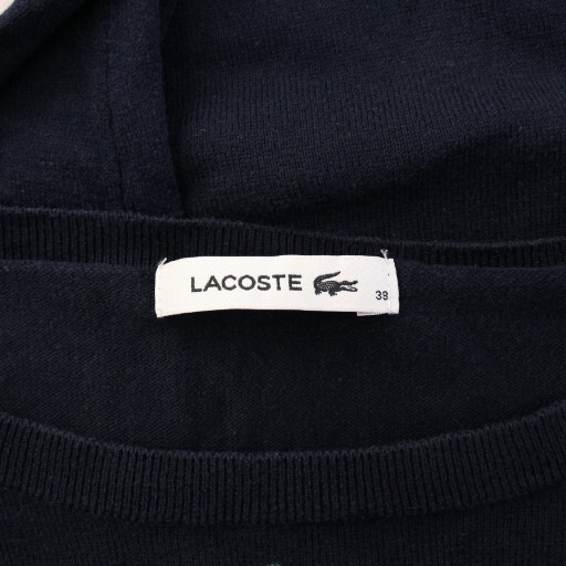 ラコステ LACOSTE ニット 長袖 クルーネック ロゴ バイカラー 38 紺 ネイビー 白 ホワイト /BB レディース_画像3