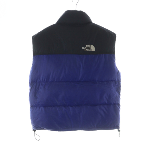 ザノースフェイス THE NORTH FACE ヌプシ ダウンベスト ナイロン リップストップ ジップアップ 切替 ロゴ フード L 黒 ブラック青 ブルー N_画像2