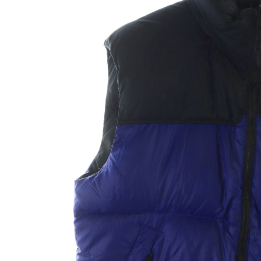 ザノースフェイス THE NORTH FACE ヌプシ ダウンベスト ナイロン リップストップ ジップアップ 切替 ロゴ フード L 黒 ブラック青 ブルー N_画像3