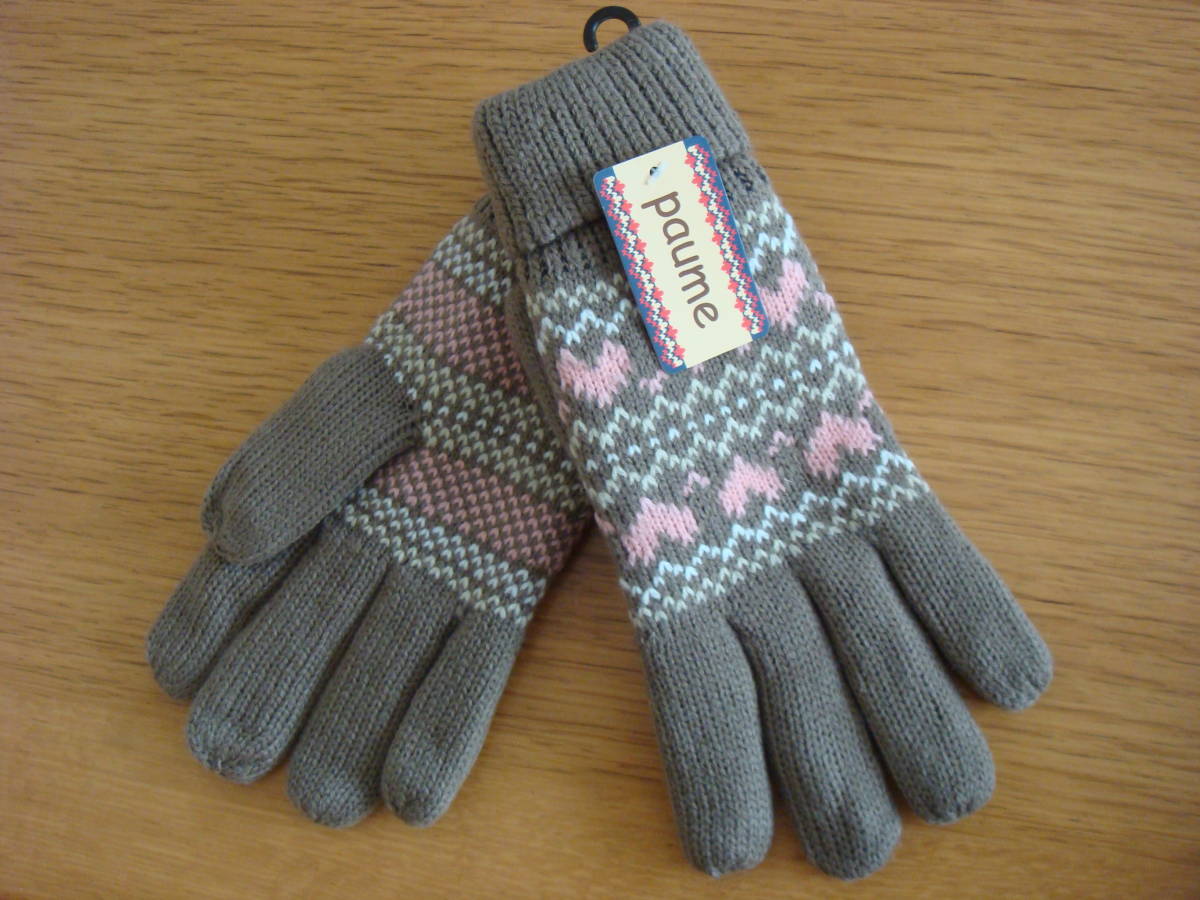 ★ニットハート柄デザイン手袋★新品★ベージュ★_画像4