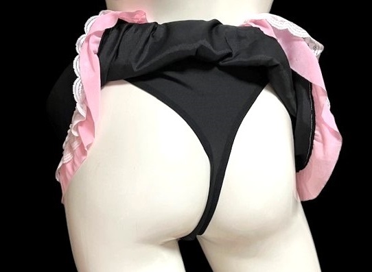 光沢 ブラック ツルツル サテン キュート プリンセスショーツ 大きめフリル付き 新品未使用 XXLサイズ ロリータ グラマーサイズ_画像9