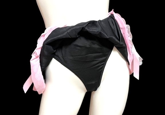 光沢 ブラック ツルツル サテン キュート プリンセスショーツ 大きめフリル付き 新品未使用 XXLサイズ ロリータ グラマーサイズ_画像8