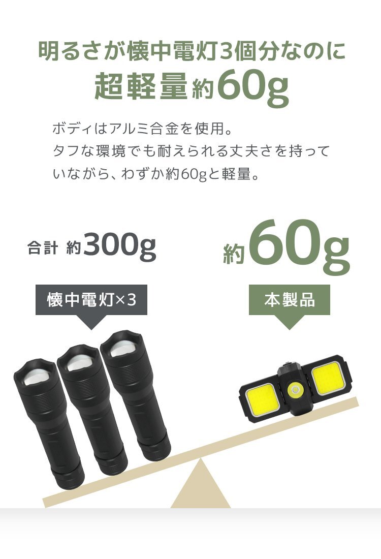 【限定セール】懐中電灯 投光器 COBライト 充電式 LED ライト 防災ライト 小型ライト 懐中電灯 COB 高輝度 800m 防水 作業灯 軽量 防災_画像7