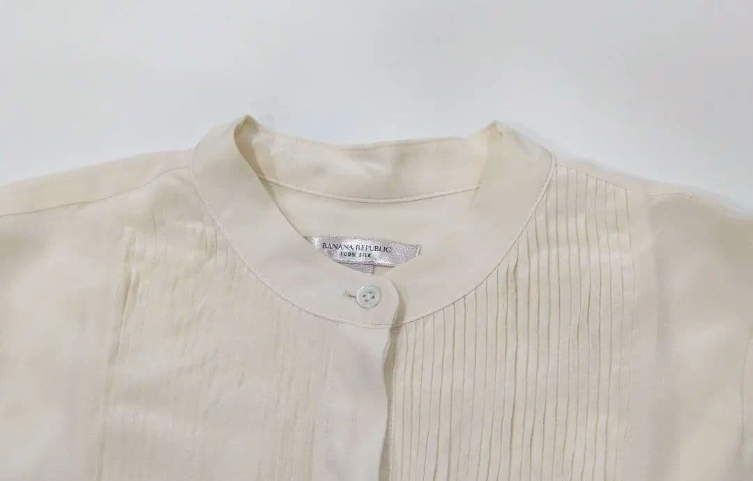 バナナリパブリック シルク100% ピンタック バンドカラー シアーブラウス M_画像5