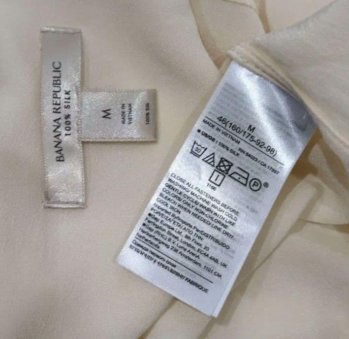 バナナリパブリック シルク100% ピンタック バンドカラー シアーブラウス M_画像7