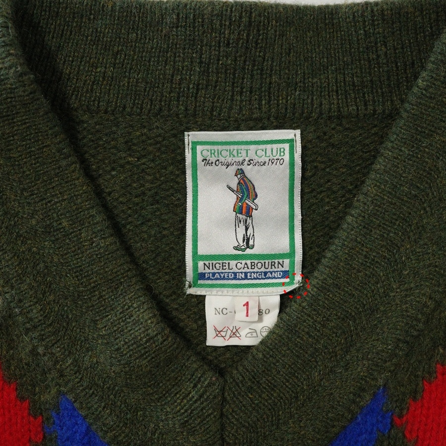 英国製 Nigel Cabourn ナイジェルケーボン Vネック アーガイル ニット セーター 1 / クリケット チルデンニット_画像3
