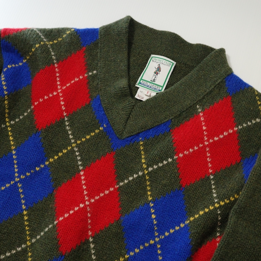 英国製 Nigel Cabourn ナイジェルケーボン Vネック アーガイル ニット セーター 1 / クリケット チルデンニット_画像4