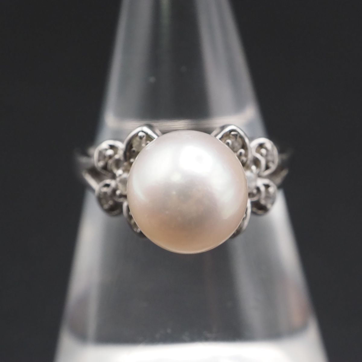 J172 本真珠 9mm珠 パール 925刻印 リング ダイヤモンド風 デザイン シルバー 指輪 6月誕生石 10号_画像2